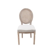 Guyou Farmhouse Dining Chairs Set of 2, French Wooden Country Upholstered Linen Oval Side Chair with Round Rattan Back for Restaurant Living Room Kitchen Dining Room, Beige