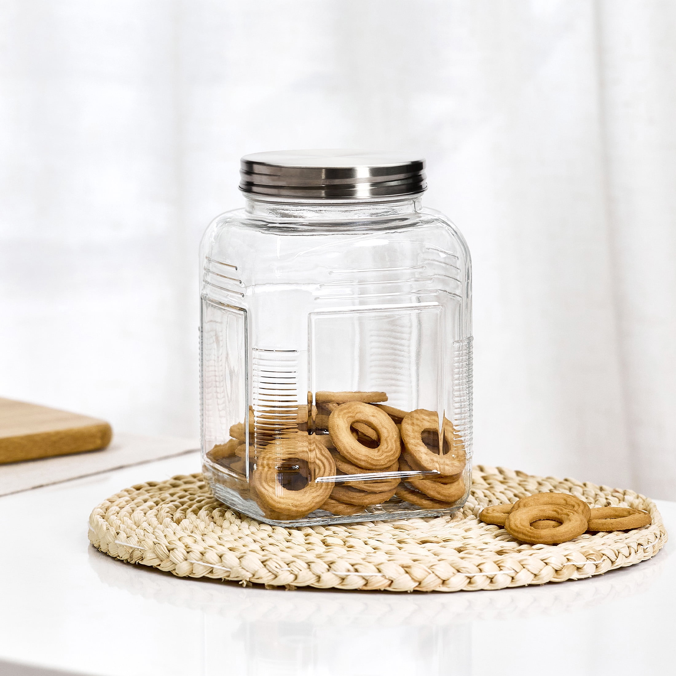 Mainstays Glass Cracker Jar with Lid, 2 Quart