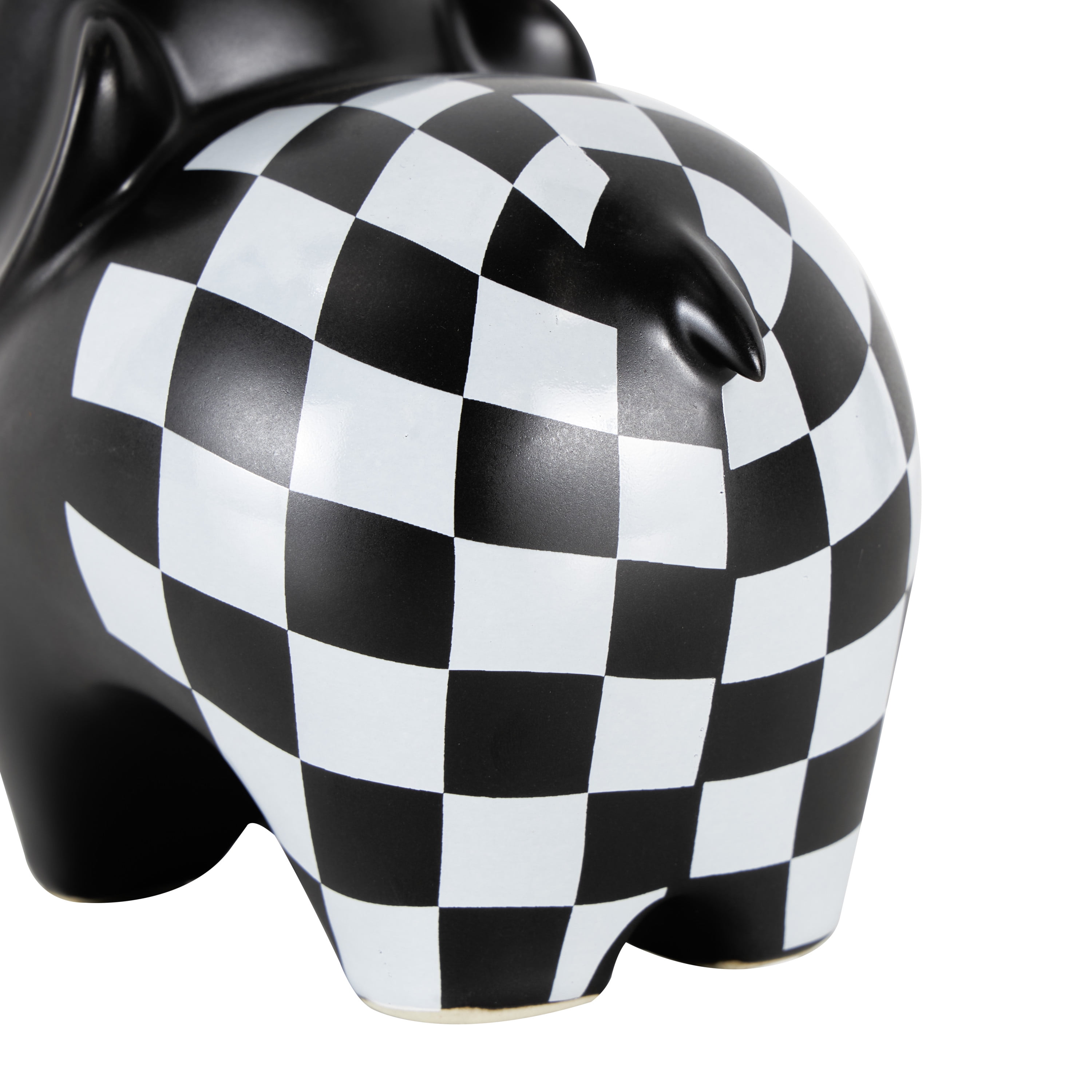 6", 7"H Black Ceramic Small Elephant Sculpture with Checkered Pattern, by DecMode (2 Count)