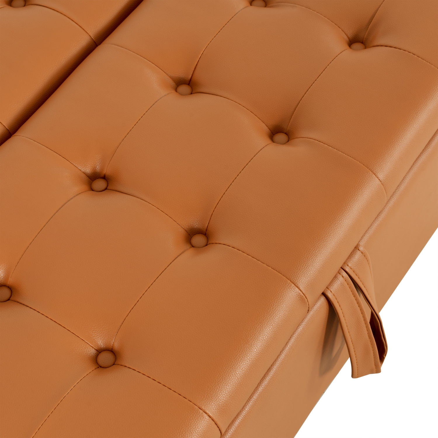 Charlotte 35 Inch Large Square Storage Ottoman Bench, Tufted Upholstered Lift Top Coffee Table Ottoman with Storage, Oversized Storage Ottomans, Toy Box, Air Leather Footrest for Living Room – Caramel