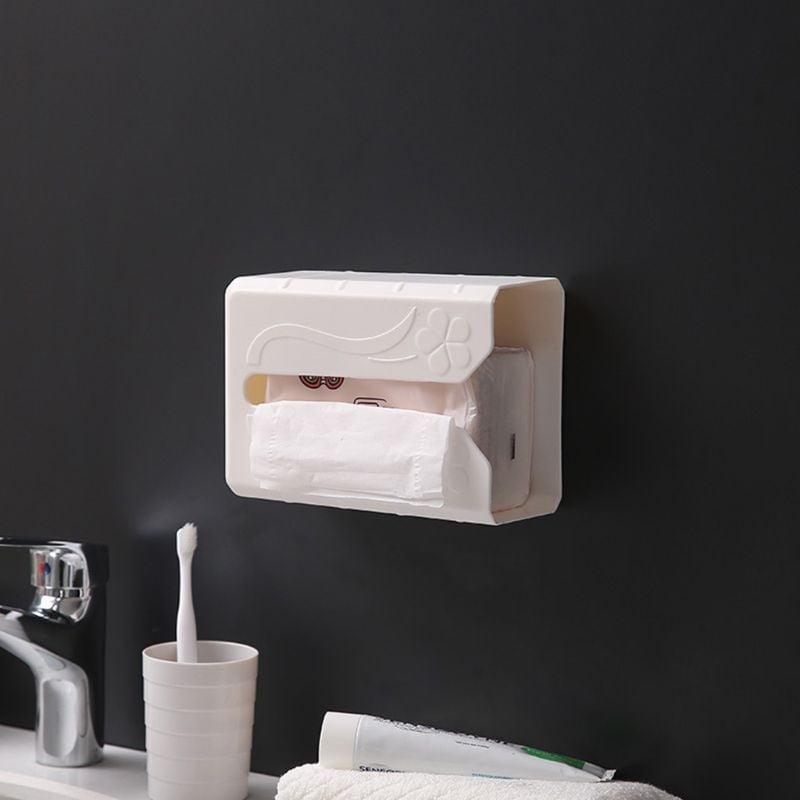 Wall Mount Tissue Holder, Adhesive Tissue Box Cover Dispenser Toilet