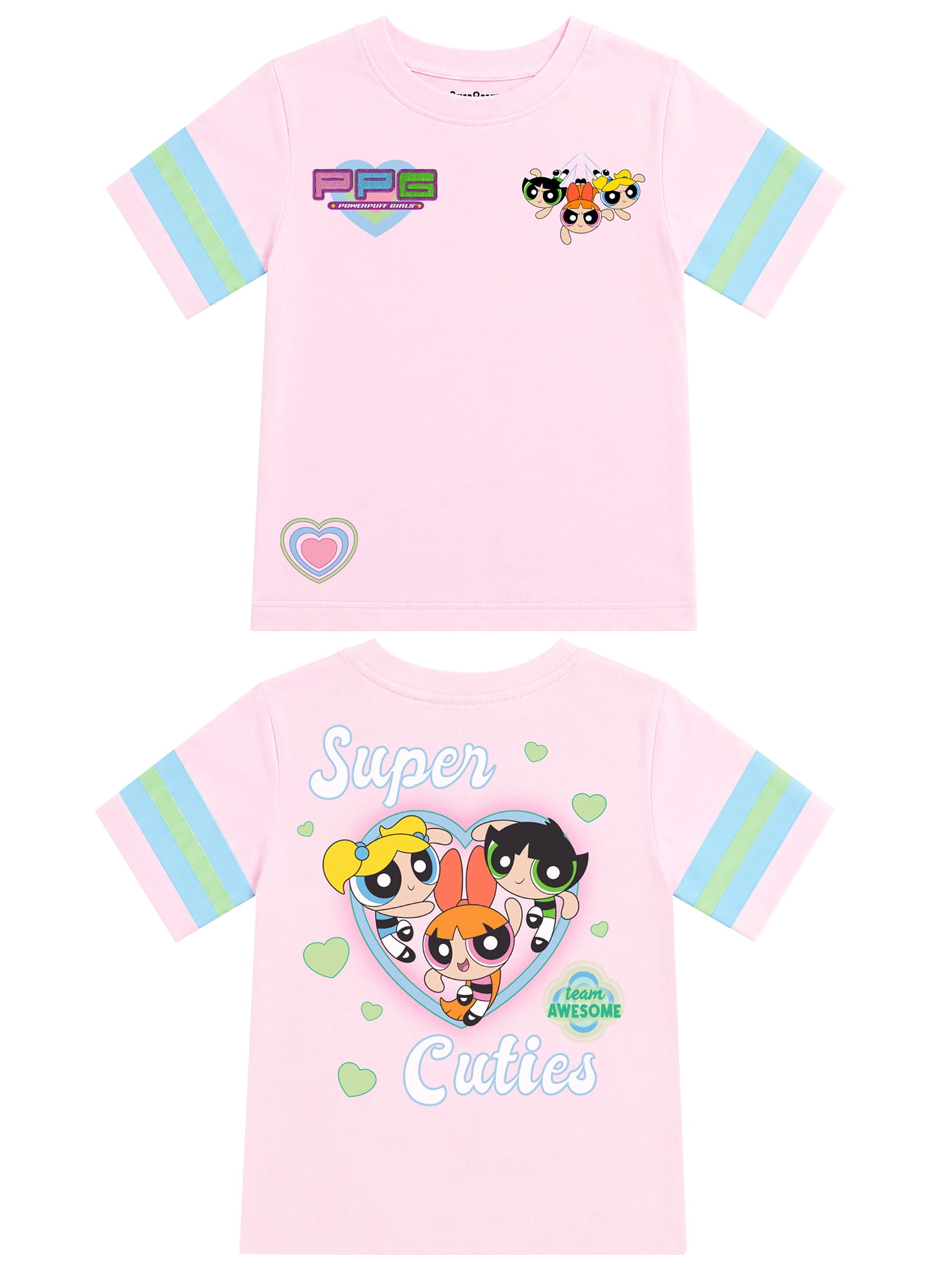Powerpuff Girls Girls' Athletic Front & Back T-shirt with Embroidery & Straight Leg Fleece Pants, 2-Piece, Sizes 4-16