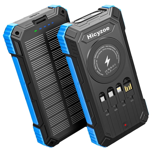 Cargador solar Power Bank Hicyzoe 49800 mAh con conexión inalámbrica azul