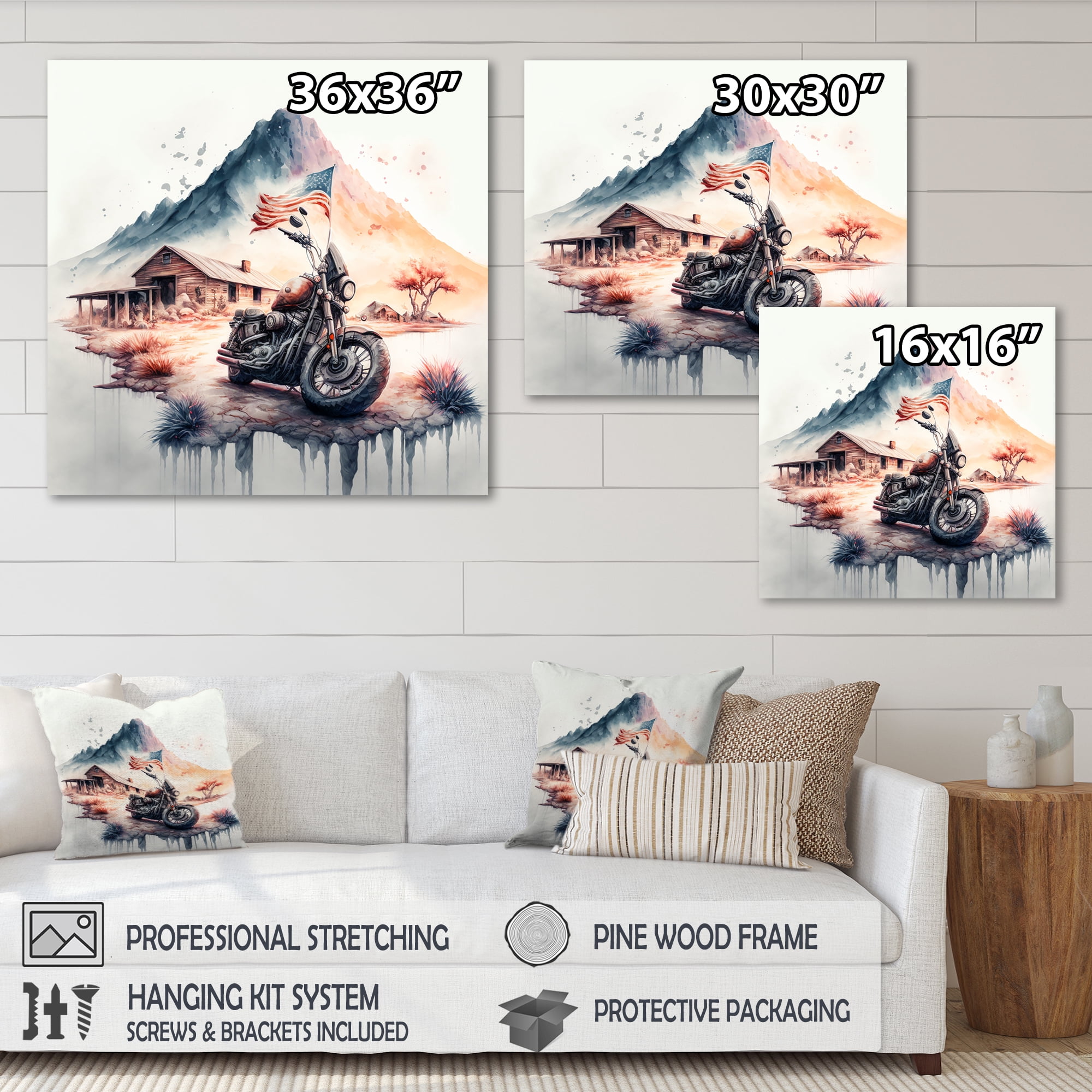 Designart Motorcycle Parked At The Cabin III Canvas Wall Art
