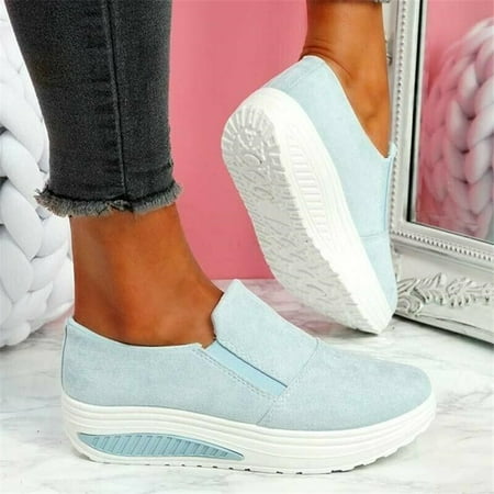 

Women s Thick Platform Heeled Shoes PU Suede Loafers Casual Cushioning Slip on Shoes for Daily Solid Color 35-43