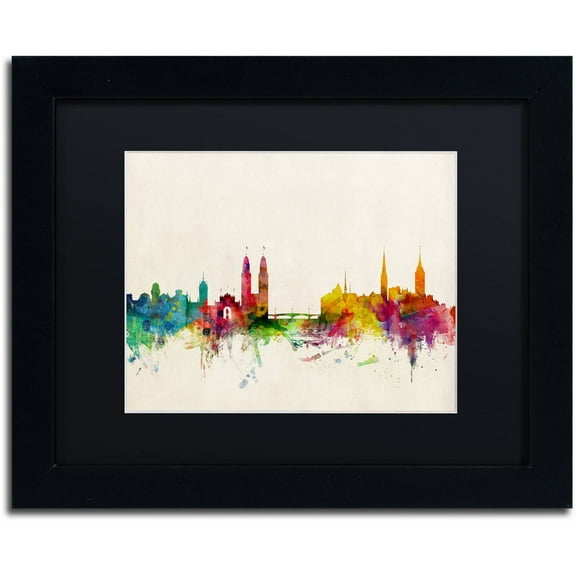 Trademark Fine Art 'Zurich Switzerland Skyline' Canvas Art by Michael Tompsett, Black Matte, Black Frame