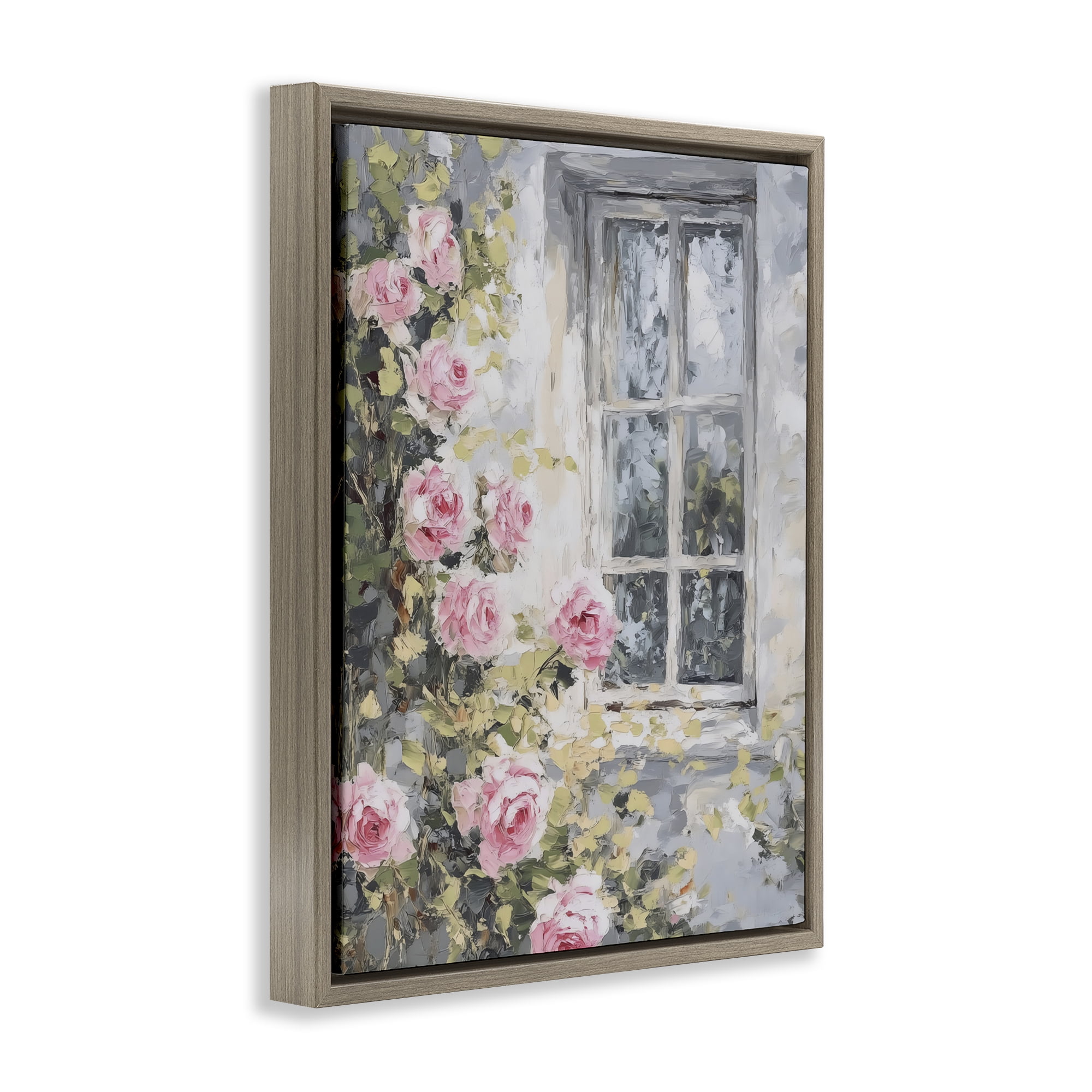 Stupell Industries View Of Roses Cottage Window Brown Framed Floater Canvas Wall Art, design by LSR Design Studio