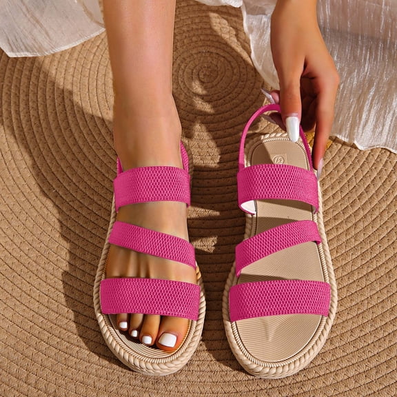 DIVVce Sandals For Women Multi Strap Elastic Ankle Comfortable Breathable Non Slip Casual Summer Footwear