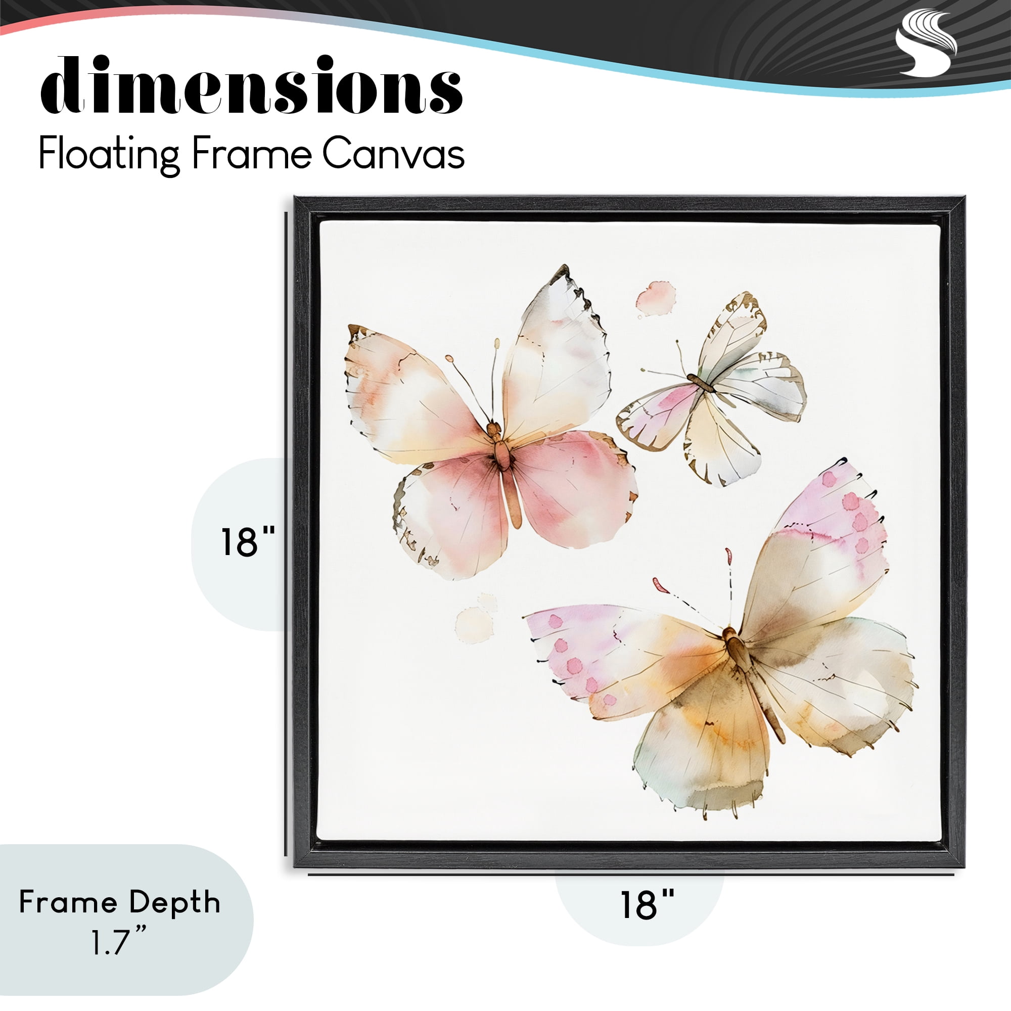 Stupell Industries Pink Watercolor Butterfly Trio Black Framed Floater Canvas Wall Art, design by Creative Studio