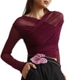 thumbnail image 2 of Blusas de Fiesta para Mujer, Modernas, con Escote en V, Larga, de Transparente y Fruncida. Rojo S, 2 of 10