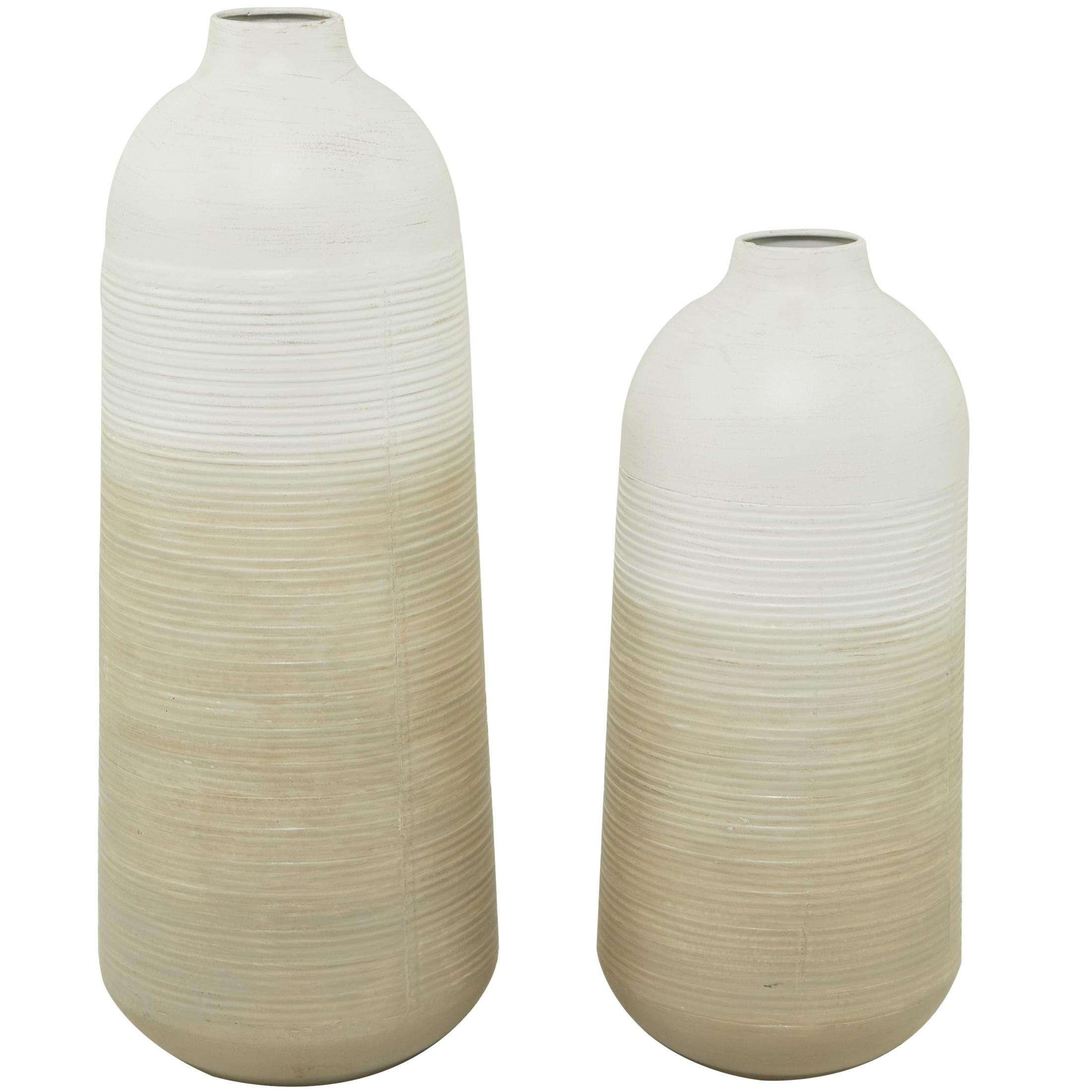 DecMode 20", 16"H Brown Metal Vase with Embossed Ribbing, Set of 2