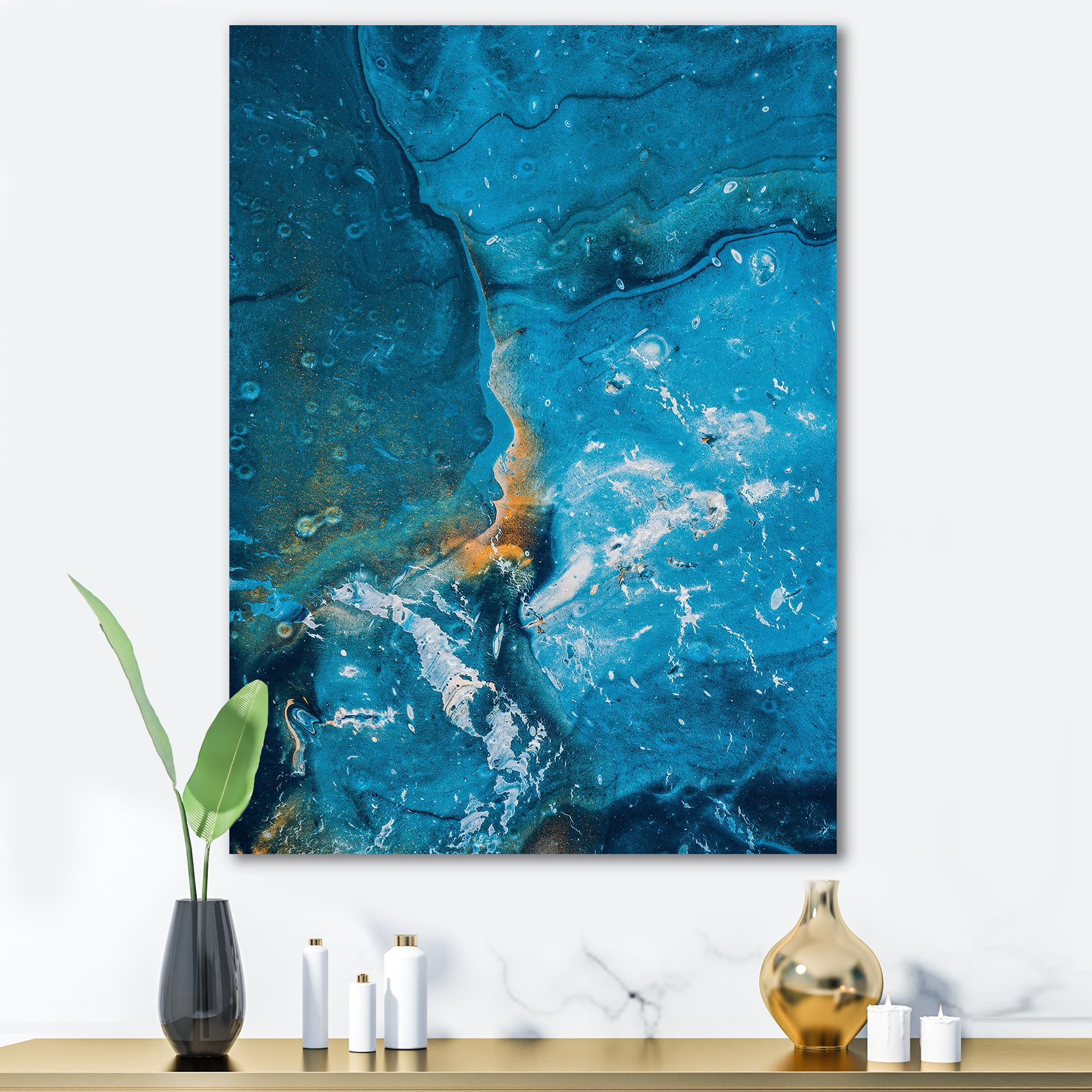 Designart ' Abstract Blue Marble Composition I ' Modern Canvas Wall Art Print