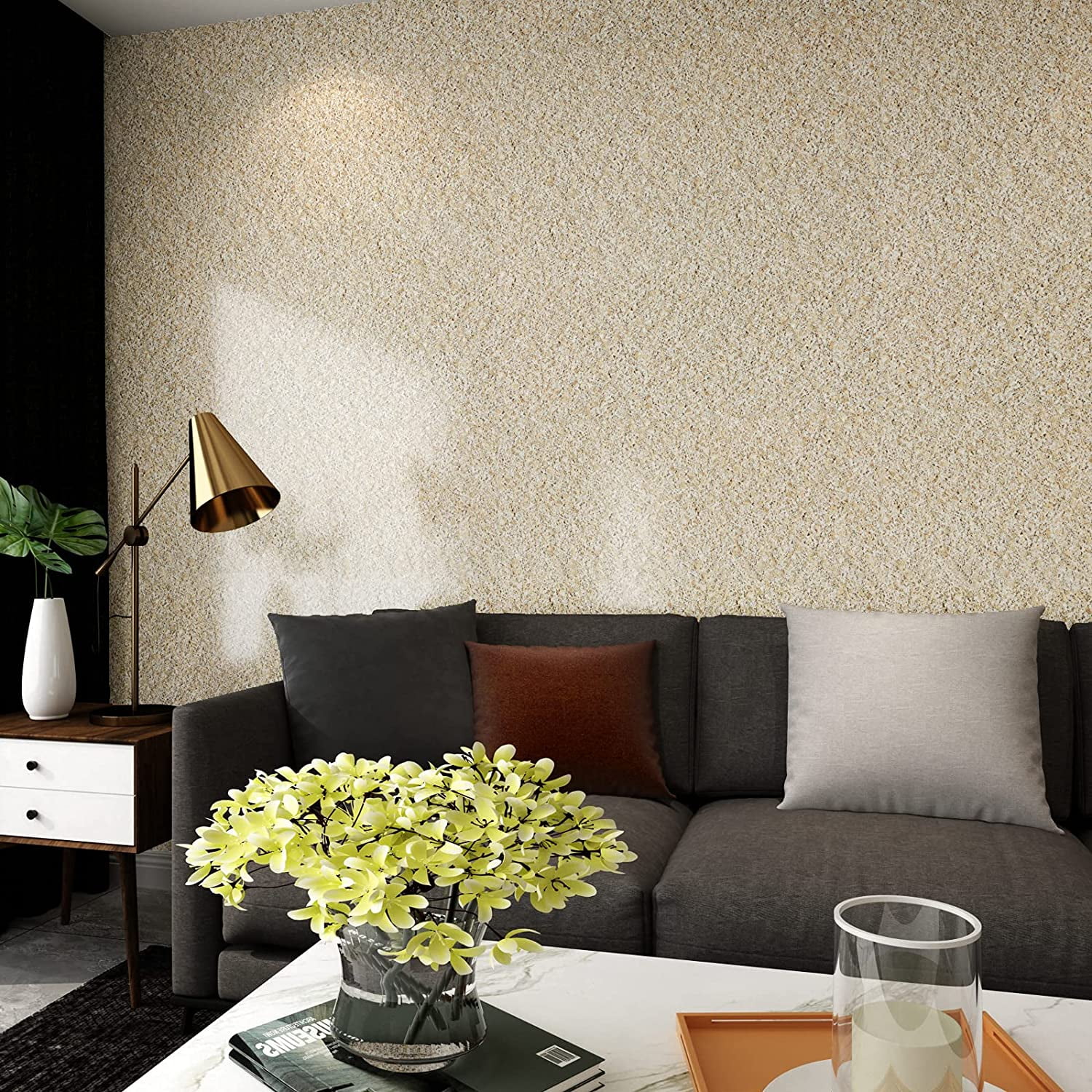 VEELIKE 15.7''x354'' Granite Contact Paper for Countertops Waterproof Beige Granite Stone Wallpaper Peel and Stick Self Adhesive Vinyl Film Removable Wall Paper for Kitchen Counters Counters