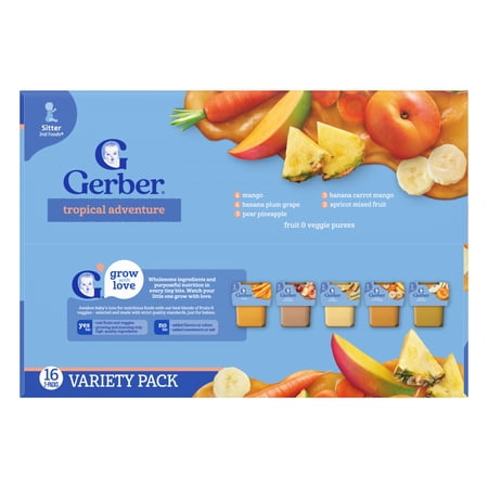 GERBER 2ND FOODS BABY FOOD, TROPICAL ADVENTURE VARIETY PACK, 2 OZ TUBS (32 PACK)