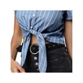 thumbnail image 5 of MODA NOVA Junior's Striped Button Up Short Sleeve Tie Front Crop Shirt Blue S, 5 of 7