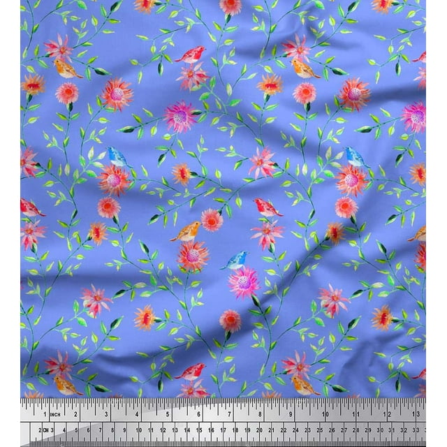 Soimoi Rayon Fabric Leaves & Floral Decor Fabric Printed Yard 42 Inch Wide