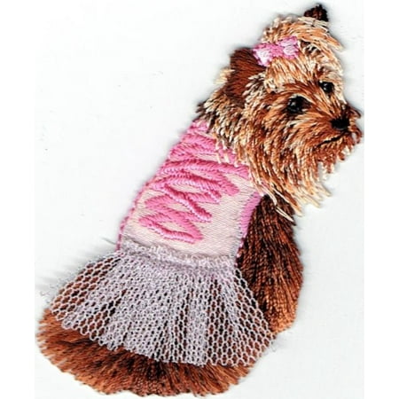 Yorkie - Wearing Pink Tutu - Dog - Pets - Yorkshire Terrier - Iron on Embroidered Patch (Best Place To Wear Fentanyl Patch)