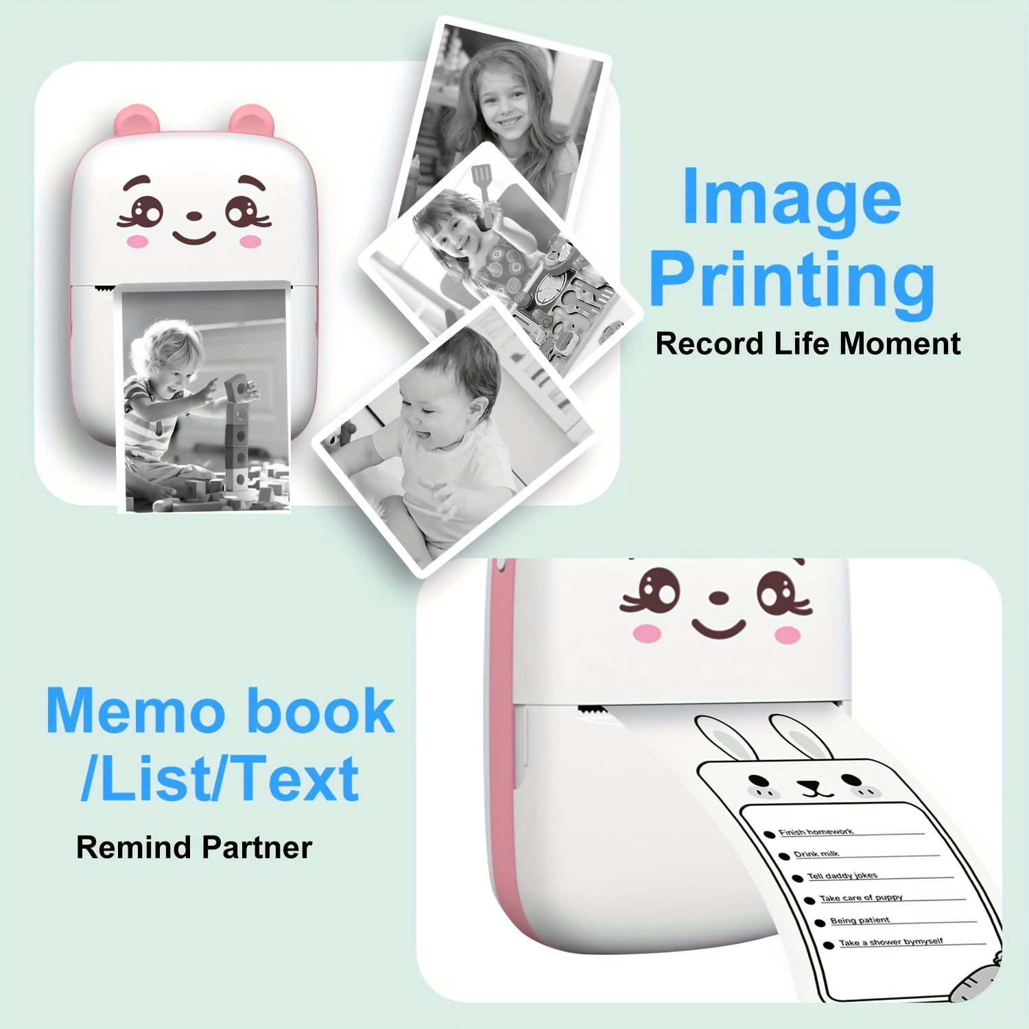 Thermal Mini Printer, Portable Inkless Sticker Maker, Printer for Phone, Wireless Label Printer with Tape, Free Cut Small Pocket Printer for Notes &, Compatible for IOS & for Android(Pink/Blue)