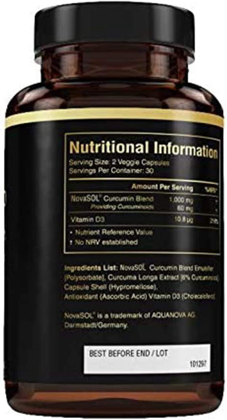 Optisorb Liquid Curcumin with Vitamin D - 60 Liqcaps | 185x Turmeric & Curcumin Bioavailability - Ultra Bioavailable | Liquid Capsules with 500mg NovaSOL® per Capsule - UK Manufactured