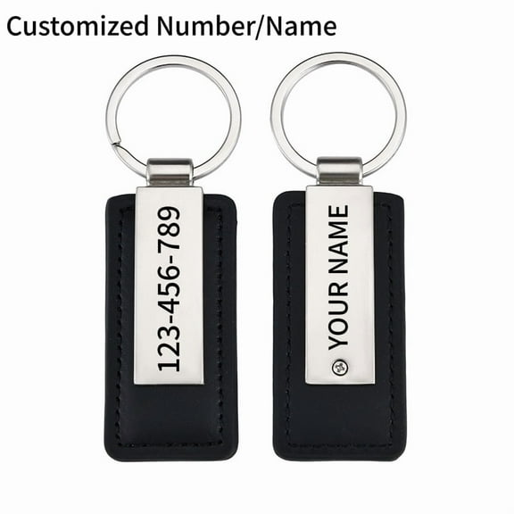 Personalized Leather Anti-lost Keychain - Double-sided Laser Custom Name ID Stainless Steel Keychain for Men Boyfriend, Brother and Father Gift, Black Dog