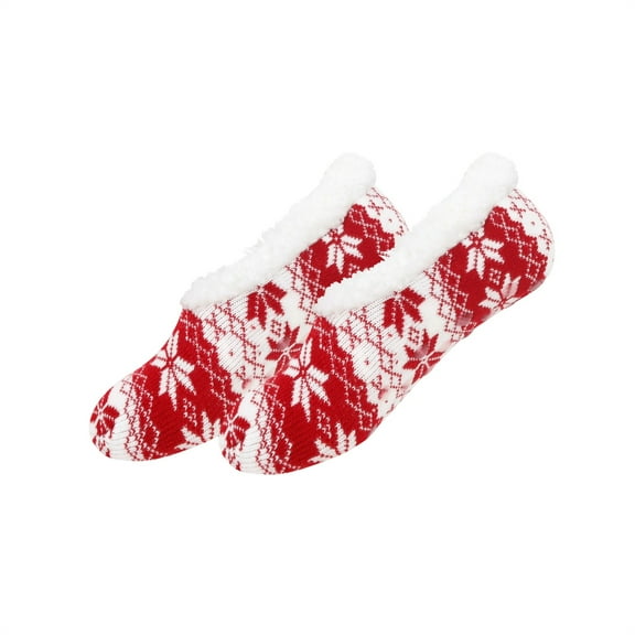 TEAJOPSUU Cozy Winter Fuzzy Women Socks Grip Slippers Winter Solid Thick Warm Ankle Socks Fluffy House Non Slip Socks C-Red