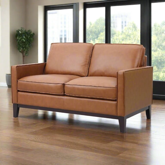 Crafters and Weavers Samhara Top Grain Leather Love Seat in Chestnut