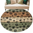 thumbnail image 2 of Grey Green Dog Paws 8ft Round Rug, Farmhouse Vintage Modern Brown Wood Non-Skid Rubber Backing Large Area Rugs - Living Room Bedroom Home Office, Indoor Floor Mat Carpets Washable Rug, 2 of 9