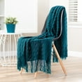 thumbnail image 2 of Chanasya Bevel Round Textured Super Soft Fluffy Acrylic Throw Blanket With Tassels - Warm Cozy Lightweight Woven Blanket for Bed Sofa Chair Couch Cover Living Bed Room (50x65 Inches) Deep Teal, 2 of 3