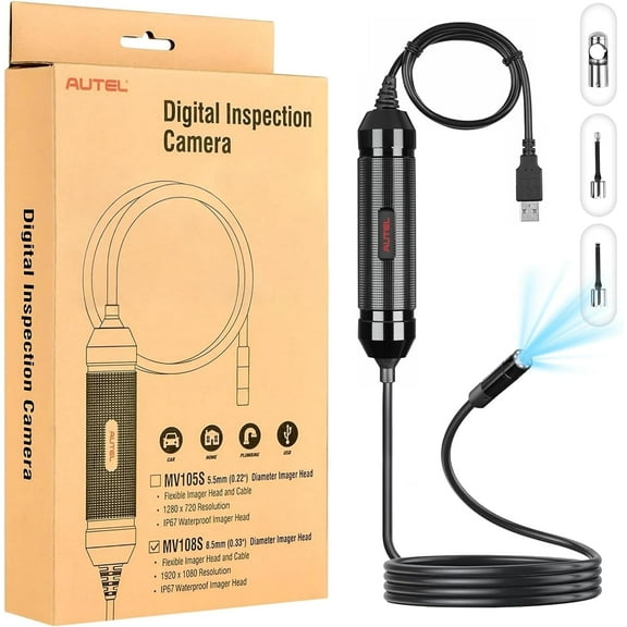 AUTEL MaxiVideo MV108S Inspection Camera, Waterproof 8.5mm Imager USB Endoscope with Light, 1920x1080 HD 2MP Borescope for Autel Scanner & PC