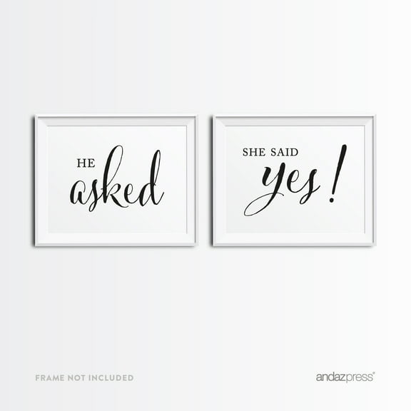 He Asked, She Said Yes! Black Formal Black & White Wedding Party Signs, 2-Pack