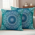thumbnail image 2 of Teal Blue Boho Outdoor Pillow Covers 16x16 Set of 2,Waterproof Patio Throw Pillowcase Protectors,Retro White Rustic Flower Ethnic Pattern Decorative Pillow Shams Cushion Covers for Seat Bed Couch, 2 of 8
