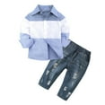 thumbnail image 6 of Coerni 2Pcs Baby Boys Girls Toddler Kids Long Sleeve Plaid Button Shirt Elastic Waist Ripped Holes Soft Jeans Outfit Set, 6 of 9