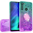 thumbnail image 2 of Phone Cover Compatible for Moto One Fusion Case Liquid Floating Quicksand with Diamond Ring Stand for Magnetic Car Mount and Lanyard - Purple on Teal, 2 of 5