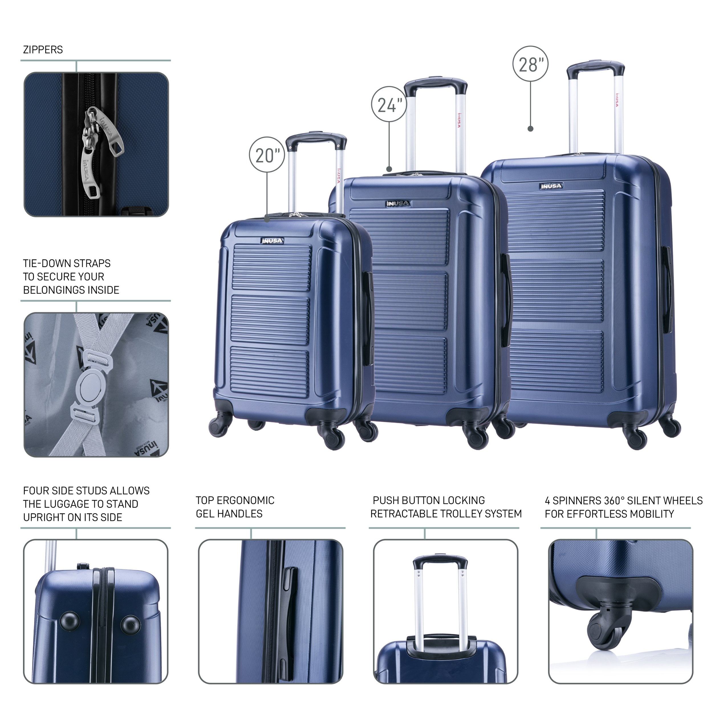 InUSA Pilot 3-Piece Hardside Luggage Sets with Spinner Wheels