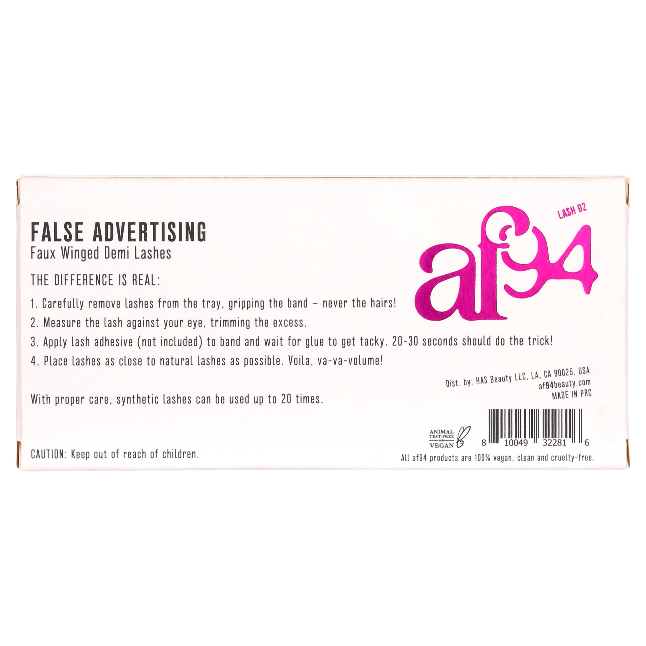 af94 False Advertising Winged Demi Faux Eyelashes, Black