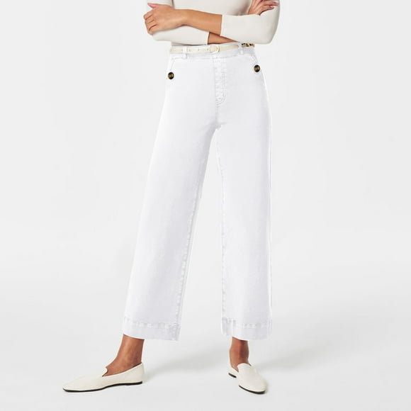 LOVZFMLL Women's Jeans, Pants Casual Loose Straight Leg Wide Leg Cropped Denim Pocket Trousers White, XL