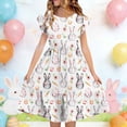 thumbnail image 1 of Robe d'Été pour Enfants à Manches Plissées à Double Couche Imprimée pour 5-14 Ans, 1 of 7