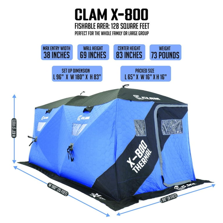 CLAM X-800 Insulated Pop-Up Ice Fishing Thermal Hub Shelter Tent