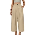 thumbnail image 5 of Kvture Womens Cotton Wide Leg Cropped Pants Elastic Waist Button Straight Leg Trousers with Pockets Loose Casual Lounge Pant Khaki Pant XL, 5 of 8