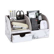 KINGFOM Desktop Drawers, PU Leather Pen Holder Desktop Organizer Office Supplies Storage Box for Pen/Mobile Phone/Remote Control Gray Marble