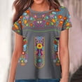 thumbnail image 2 of Nmnitkp Women's Mexican Shirts Crew Neck Casual Summer Blouse, Boho Print Peasant Tops Short Sleeve Shirts Casual Blouse Loose Tunics Blouses, 2 of 5