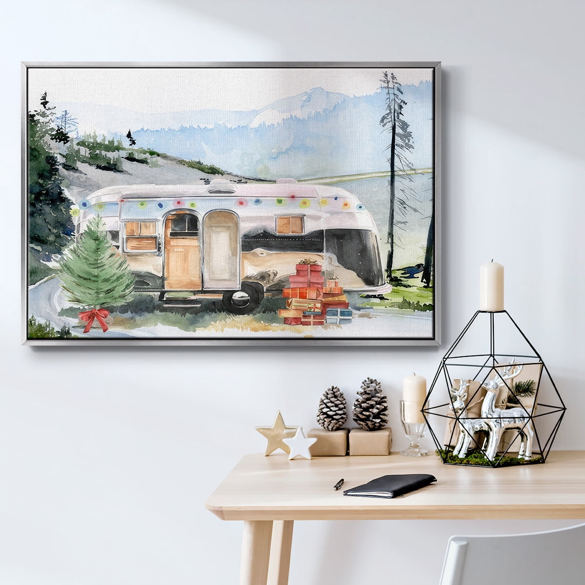 Holiday Vacation I - Framed Gallery Wrapped Holiday Canvas - 17 x 25 - Silver Frame
