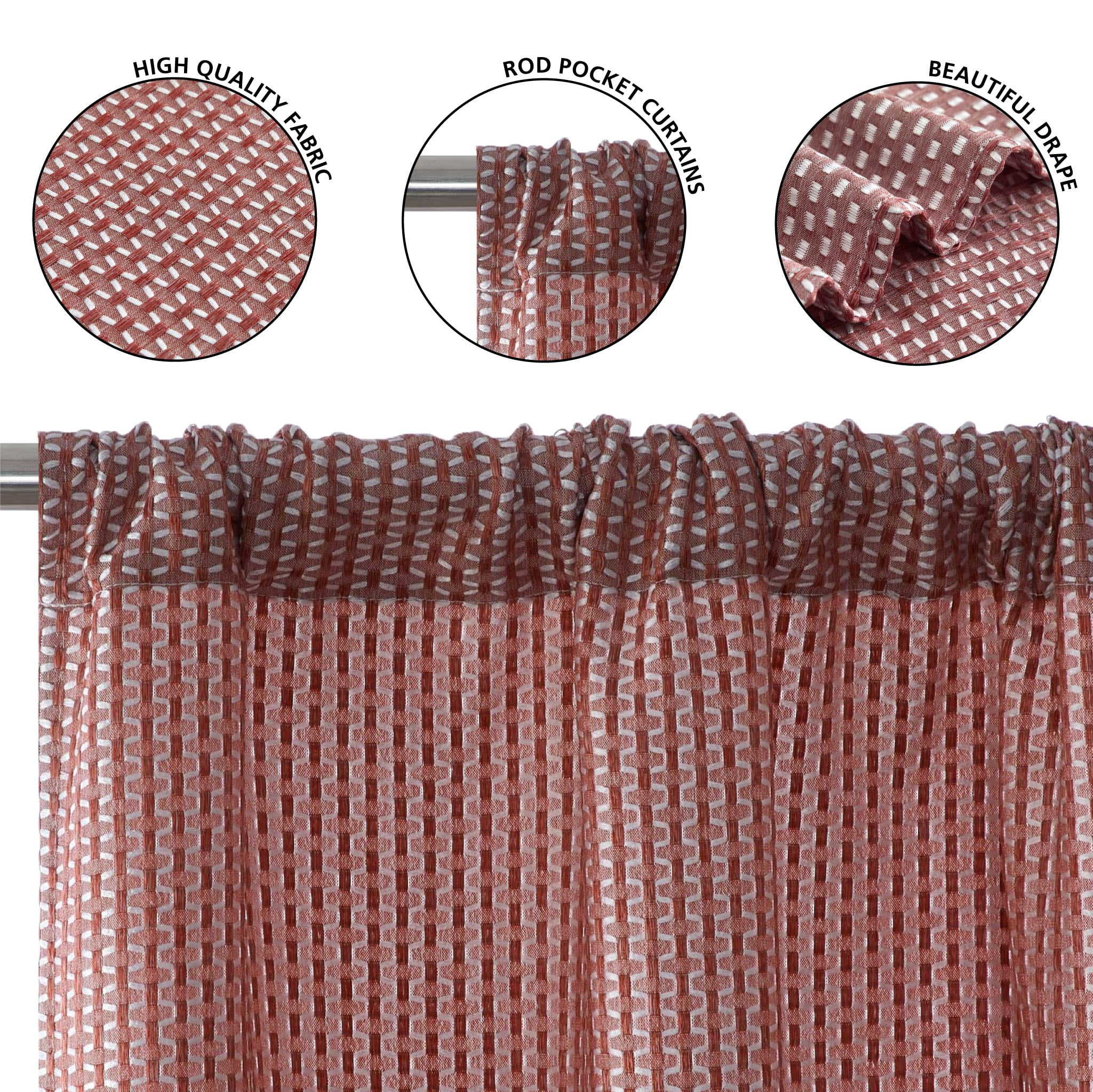 (2 pack) Mainstays 4 Piece Wave Jacquard Curtain Panel Set, Brick, 27.5" W x 63" L