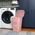 thumbnail image 2 of Mind Reader Slim Tapered Laundry Hamper with Lid, Clothes Basket with Swiss Cross Cut-Outs, Lightweight & Ventilated, Plastic, Pink, 2 of 8