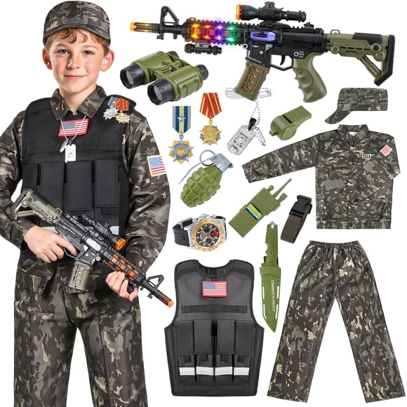 Disfraz militar para niños de Metemot, soldado militar, con juguetes del ejército, de 3 a 12 años