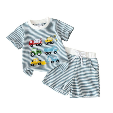 Toddler Boy Clothes 18-24 Months Toddler Baby Boy Summer Clothes Set 2T 3T 4T 5T Truck Excavator Print Short Sleeve T-Shirt Elastic Shorts Outfits
