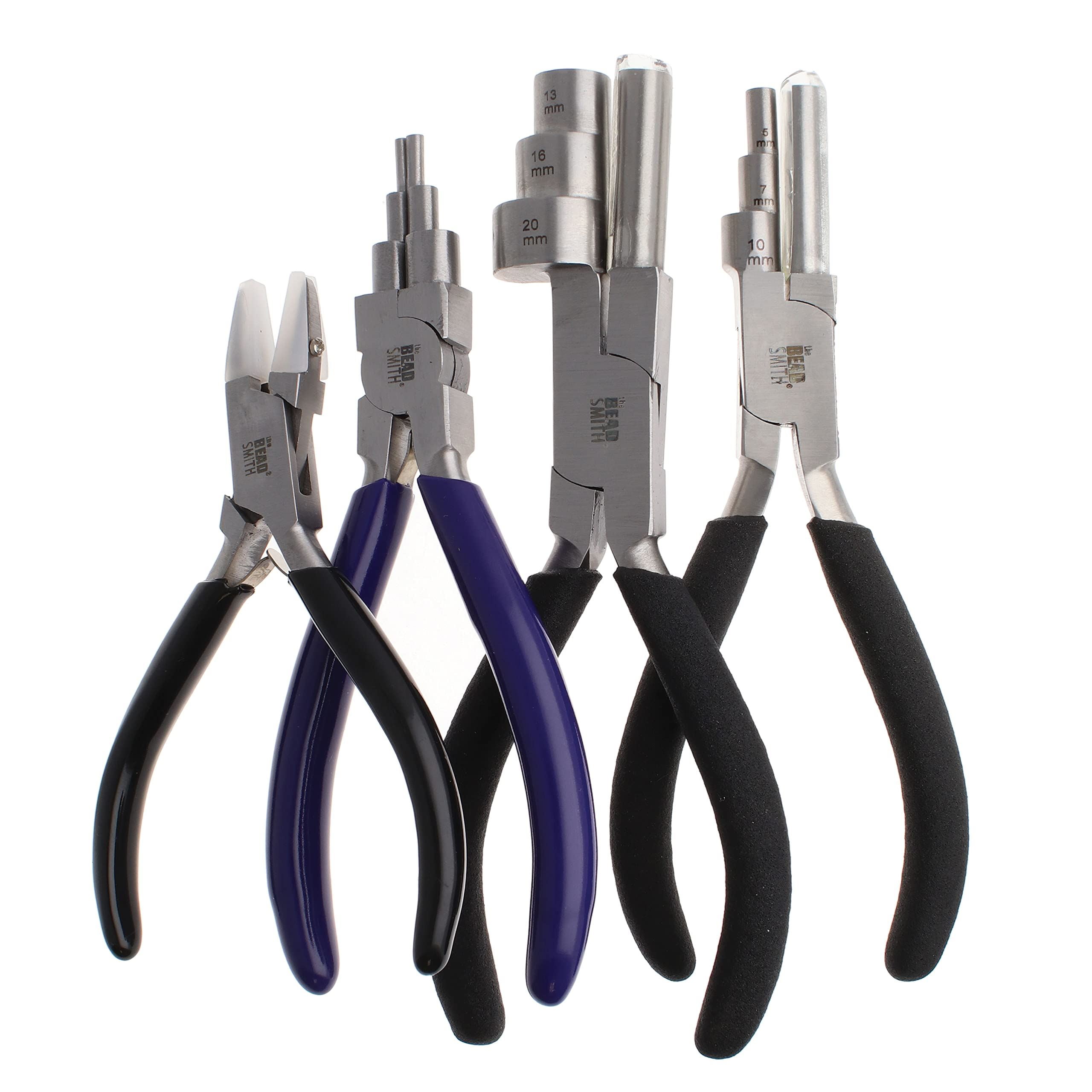 The Beadsmith Wire Working Combo – 3 Different Wire Wrapping Bending Pliers and Double Nylon Jaw Chain Nose Pliers – Use to Create Loops, Jump Rings & Protect Wire While Jewelry Making – 4 Piece Set