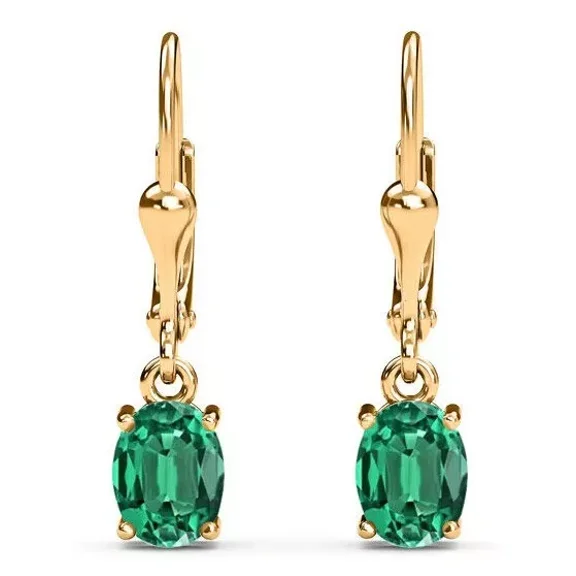 Jewel Studio Green Emerald Drop Earring Oval Leverback Earring Women Earring Wedding Gifts