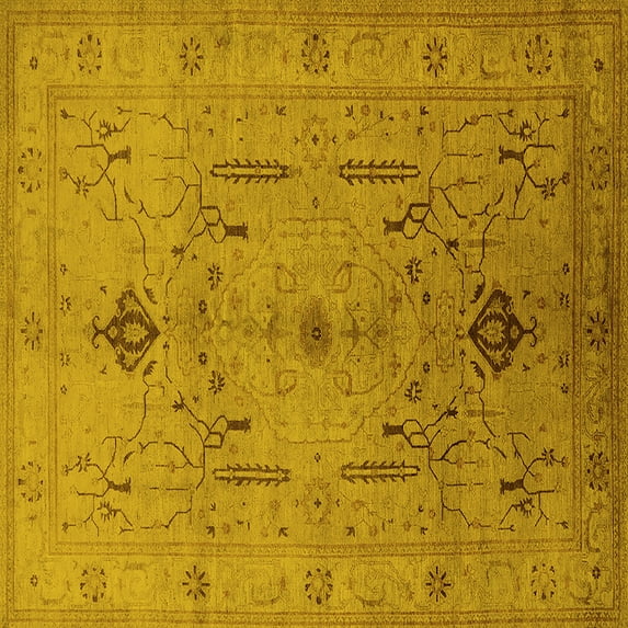 Ahgly Company Indoor Square Oriental Yellow Traditional Area Rugs, 4' Square