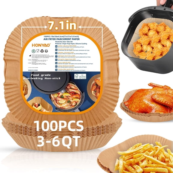 Air Fryer Paper Liners for 4 qt / 5 qt / 6 qt, Thickened Square Disposable Liner Compatible with Ninja/Chefman/Cosori/Instant Pot and other 4q-6qt Airfryer (8.3'' on Top)